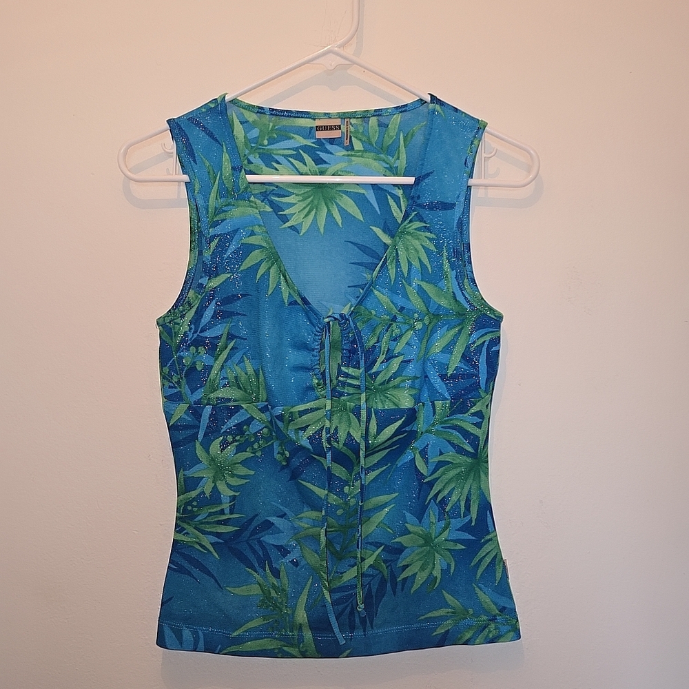 Guess Blue and Green Fitted Tank Top